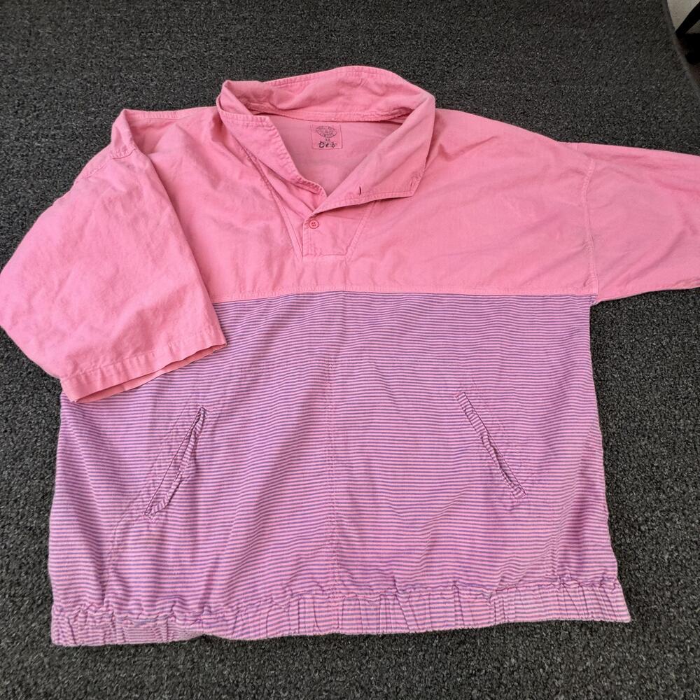 Vtg Britannia Shirt Womens XL Pink Short Sleeve Collared Striped Pocket 80s